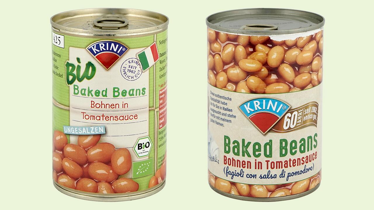 Die Krini Bio Baked Beans und die Krini Baked Beans fallen mit der Note "mangelhaft" durch unseren Test.