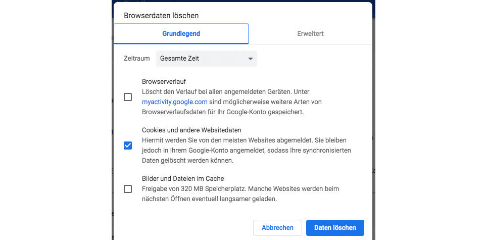 Cookies löschen in Chrome