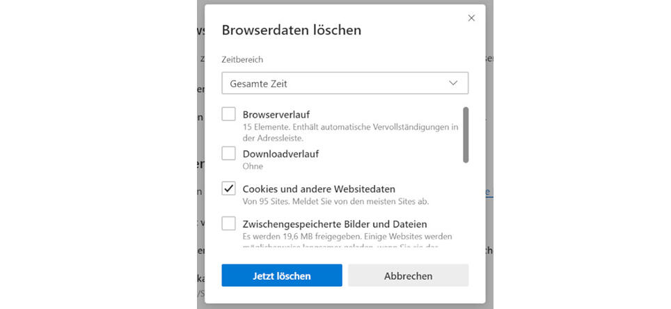 Cookies löschen in Microsoft Edge