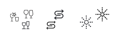 Símbolos del lavavajillas: programa suave, sal, abrillantador (de izquierda a derecha).