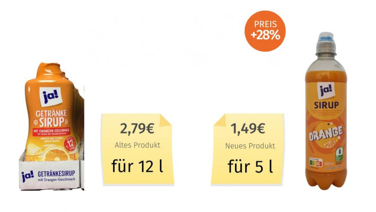 Sirup bei Rewe reicht jetzt für weniger Liter Mischgetränk.