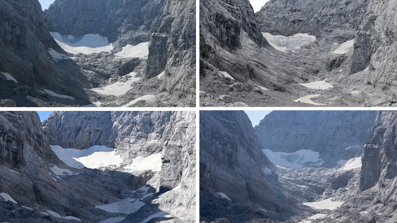 Die Reste des Gletschers Blaueisgletscher bei Berchtesgaden.