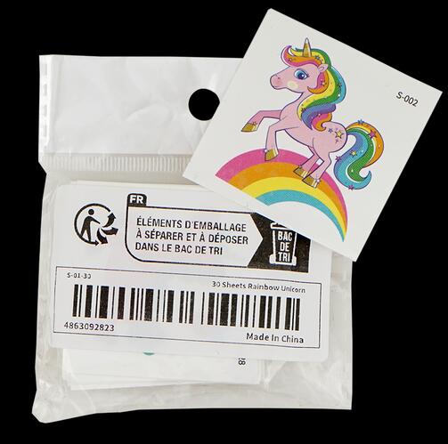 30 Sheets Rainbow Unicorn Instant Tattoo