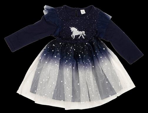 Baby Mädchen Kleid mit Einhorn Muster, dunkelblau, Gr. 18-24M