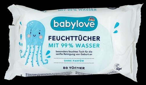 Babylove Feuchttücher mit 99% Wasser, 4er Pack