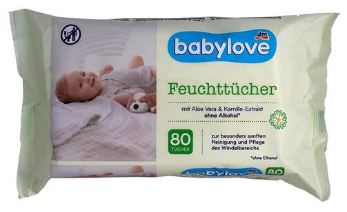 Babylove Feuchttücher mit Aloe Vera & Kamille-Extrakt, 4er Pack