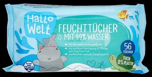 Hallo Welt Feuchttücher mit 99 % Wasser, 2er Pack