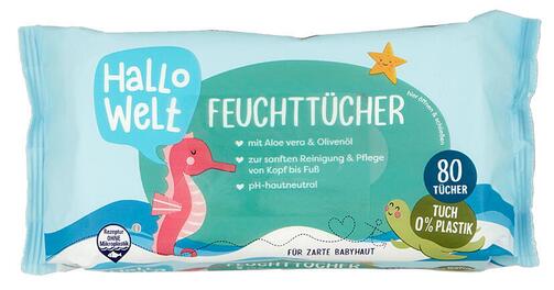 Hallo Welt Feuchttücher mit Aloe Vera & Olivenöl, 2er Pack