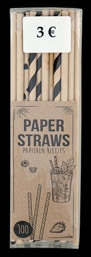 Paper Straws Papier Strohhalme, schwarz-natur