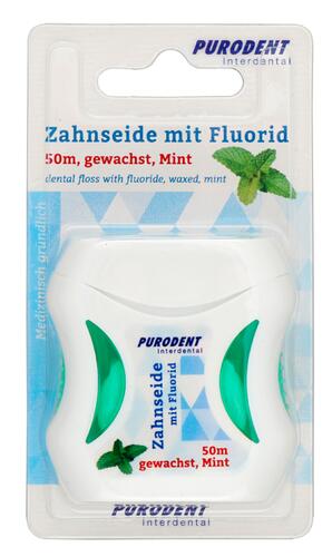 Purodent Zahnseide mit Fluorid, gewachst, Mint